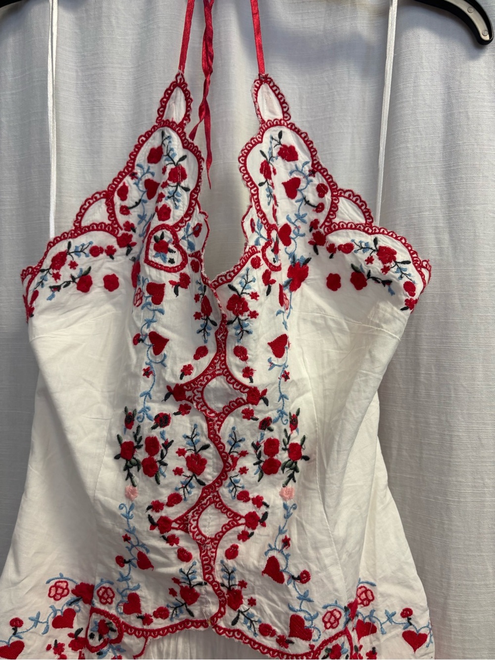 Free People Valenciana White Midi Dress with Red Embroidered Bodice - Picture 6 of 9